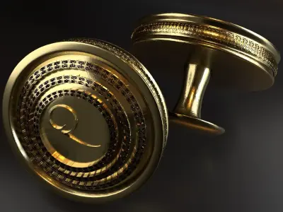 Luxury Cufflink with alphabet Q 3D print model