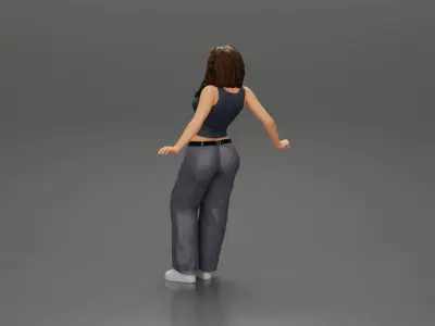 lowrider chola girl leaning against the car in long hair 3D print model