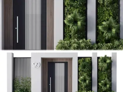 Door outdoor entrance and fence and graden 04 3D model