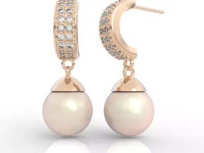 Premium Huggie Pearl Drop Earrings Design File 3D print model
