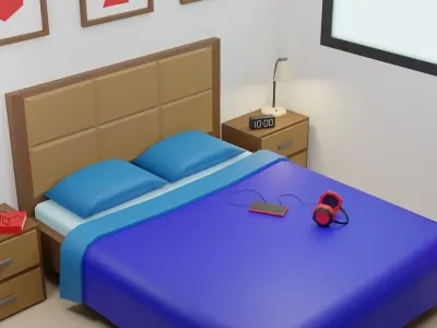 Bed Room 3  Low-poly 3D model