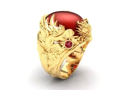 Luxury Dragon Red Gemstone Ring for Men 3D Model  215 3D print model