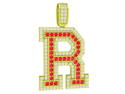 Luxury Letter R Pave Gemstone Pendant  4228 3D print model