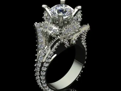 High Jewelry Luxury Diamond Flower Shaped Ring 3D print model