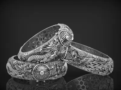 Dragon and phoenix bangles 3D print model