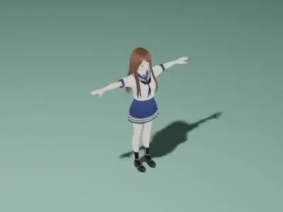 Anime Girl Character - Student Style Low-poly 3D model