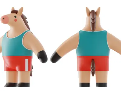 Cartoon Horse Character Illustration  Low-poly 3D model