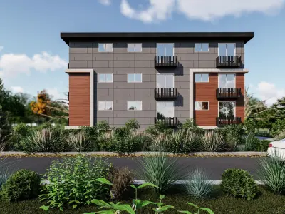 Appartment building exterior design modeling and rendering 3D model