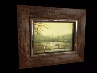 Harbor Oil Painting 3D model