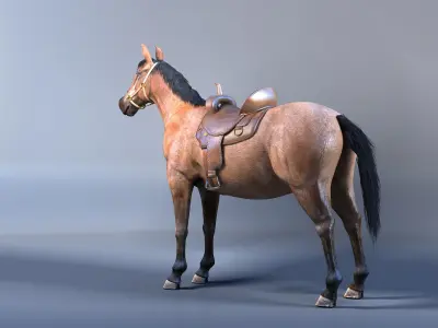 Horse with Saddle 3D Model with Mental Ray Materials 3D model