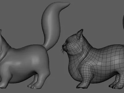 Fat Cat II Topology n UV Map Low-poly 3D model
