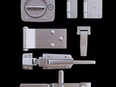 Fittings metal door latches and hinges 3D model