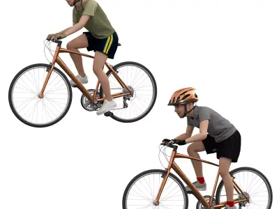 kids Cycling in 4 poses Low-poly 3D model