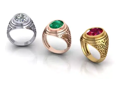 man oval stone jewelry ring  3D print model