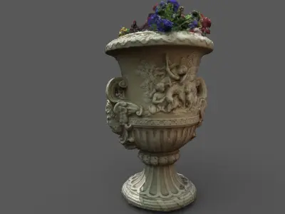 Exterior 2-sided antique vase with flowers  3D model