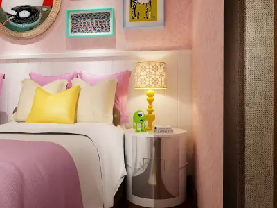 Girls bedroom with two beds in pink color 3D model