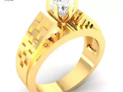 Regal Grid Solitaire Gents Ring 3D print model