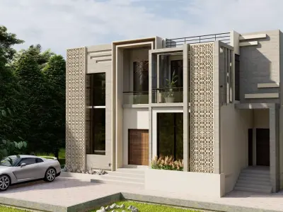 HOUSE MODEL modern with fence 3D model