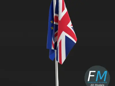 Cross pole tabletop flags 3D model