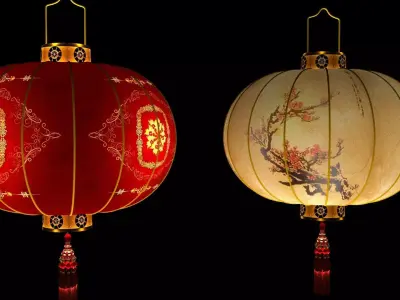 Chinese red lantern  Low-poly 3D model 5