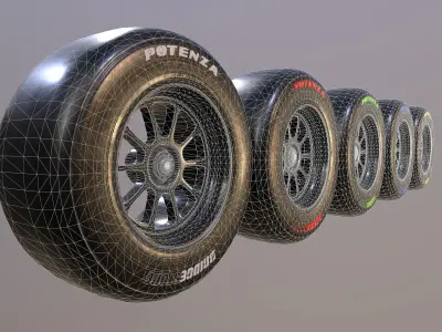 F1 wheels potenza bridgestone game ready Low-poly 3D model