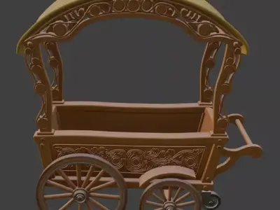 Wooden Vendor Cart 3D Model 3D model