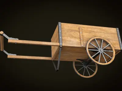 Wooden Cart Low-poly 3D model