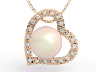 Stunning Heart Pearl Pendant Diamond 3D print model