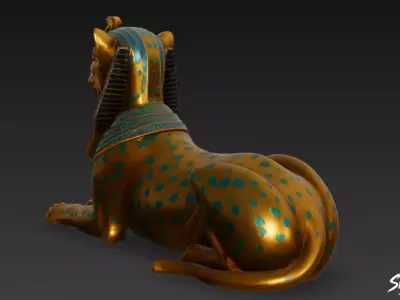 Egyptian Feline Sphinx Statue Low-poly 3D model
