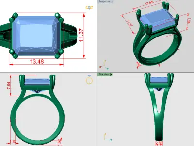 Emerald cut solitaire 3D print model purchase