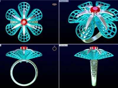  Mesh flower ring - Italian rings - Womens Rings - N6459 3D print model