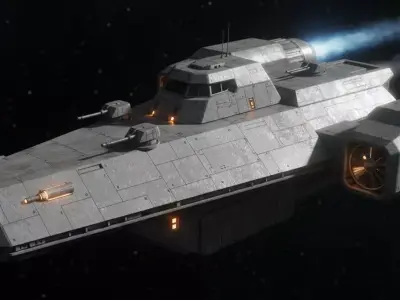 SCIFI Starship 005 Game-Ready and 3D Print Solid Mesh Low-poly 3D model