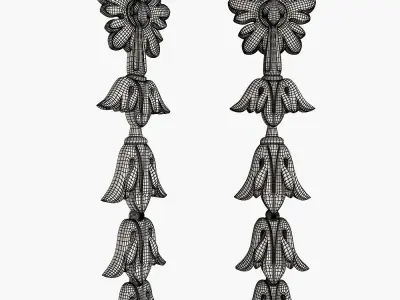 Decor pair of gold earrings 3D model