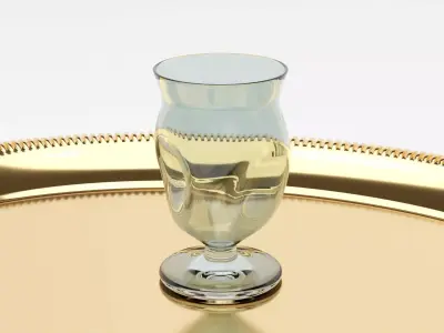 Golden Plate Tray With Glass 3D Model 3D model