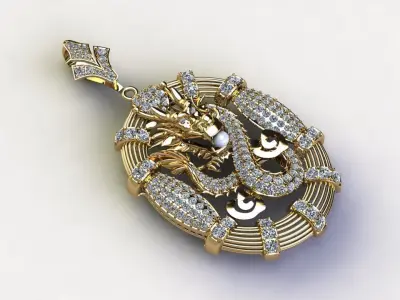Dragon Pendant with round diamond new release 2021  3D model