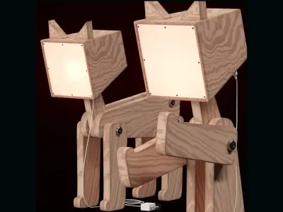 HROOME WOODEN CAT LAMP 3D model