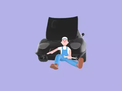 Stylized 3D Mechanic Sitting Relaxed by Car - Cartoon  3D model