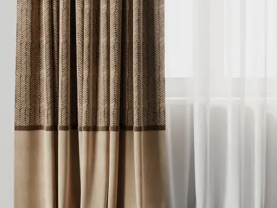 Curtain with rod 15 brown patterned curtain HBH Low-poly 3D model