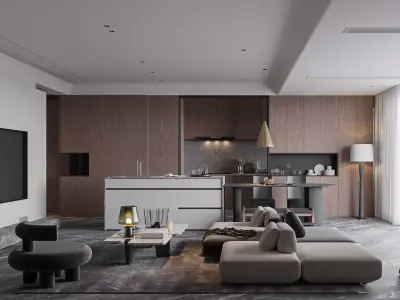 Modern living room dining room interior scenes 228 3D model