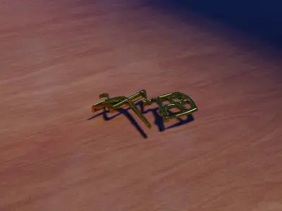 Chinese script in gold material for household decorative items Free low-poly 3D model