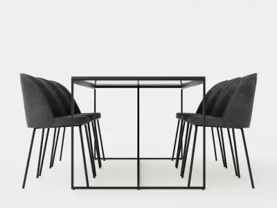 Indy Food Group With 6 Felipe Chair Velvet Glass Metal Gray s Low-poly 3D model