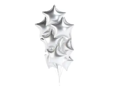 Silver Star Balloon Bouquet - helium foil balls bunch 3D model