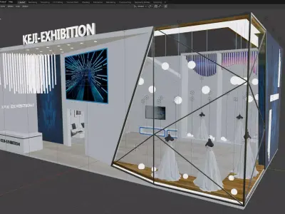 Fashion Exhibition Booth Stand with Glass Showcase  3D model