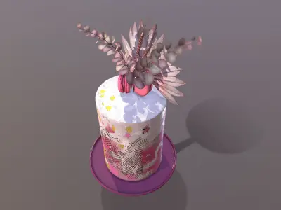 Luxury Golden Pink Buttercream Cake Low-poly 3D model