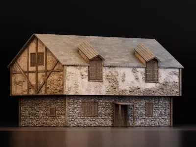 Medieval Rustic Two-Storey House Low-poly 3D model