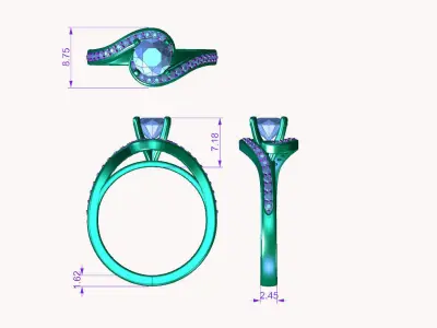 aj-020 round brilliant diamond engagement ring in gold 3D print model