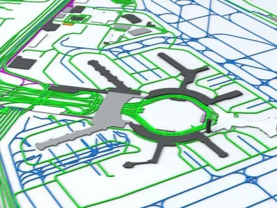San Francisco SFO Airport Roads Buildings and Public Transport 3D model