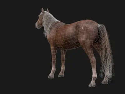 Game Asset PBR Texture 2 version horse Low-poly 3D model
