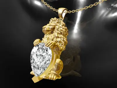 Lion Guardian Gemstone gold pendant jewelry 3D print model