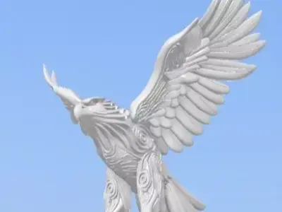Ornate Eagle with Tribal Engraved Wings Fantasy Bird Sculpture 3D print model